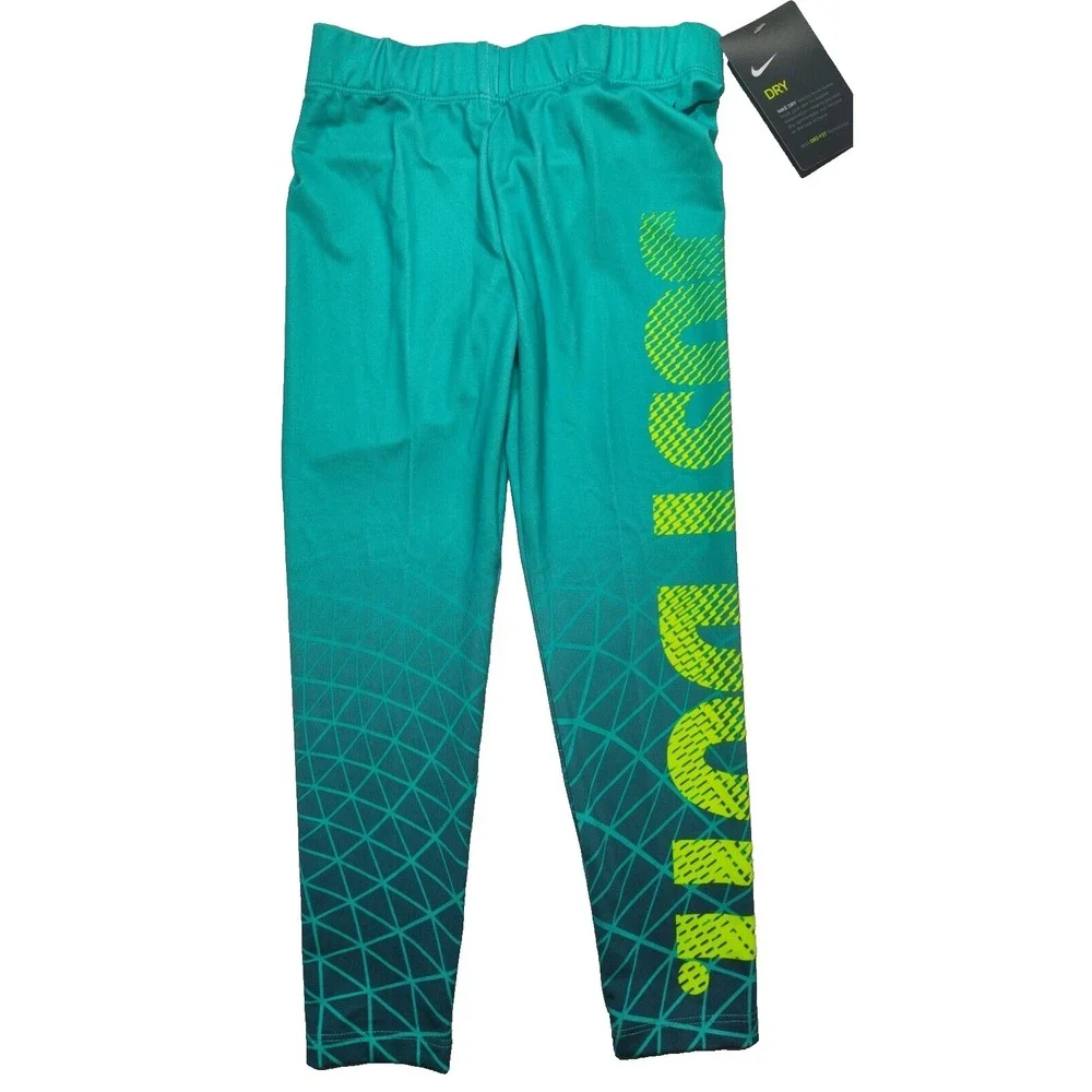 NIKE‎ Dri-fit Girls Size 6 Hyper Jade JUST DO IT Athletic Leggings NEW